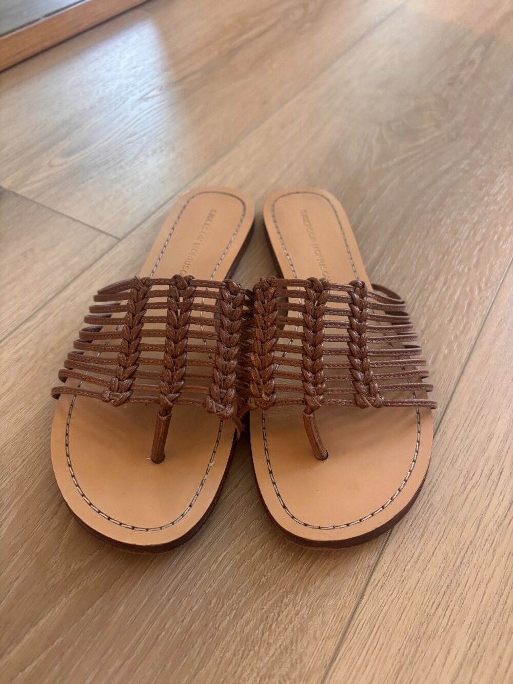 Sigerson Morrison Woven/Braided Brown Leather Slide Sandals - Size 8